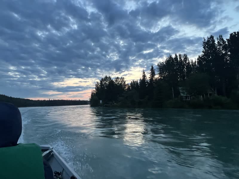 Drift boat on the glacial blue Kenai River
