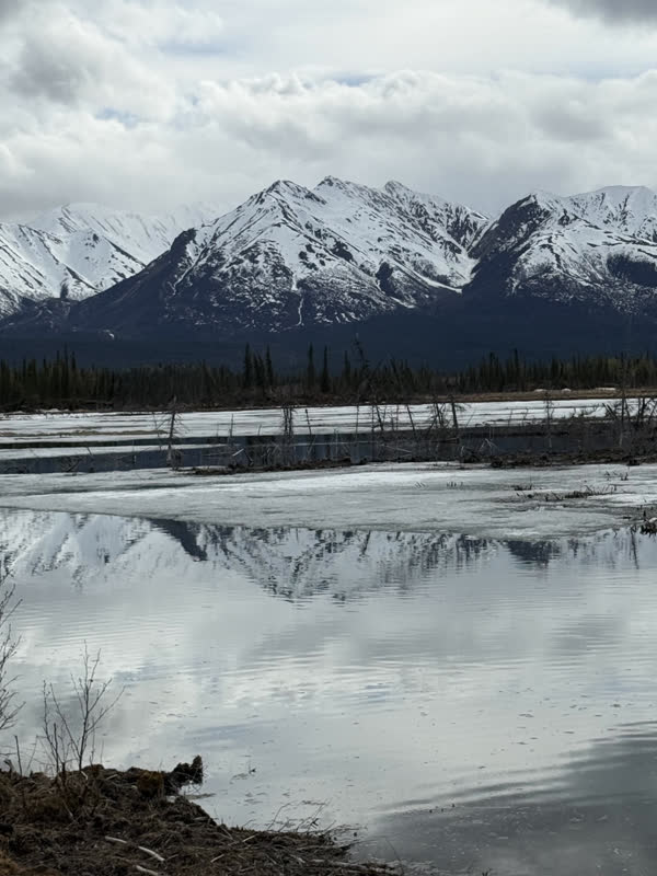 Snow capped mountains over the Kenai Peninsula